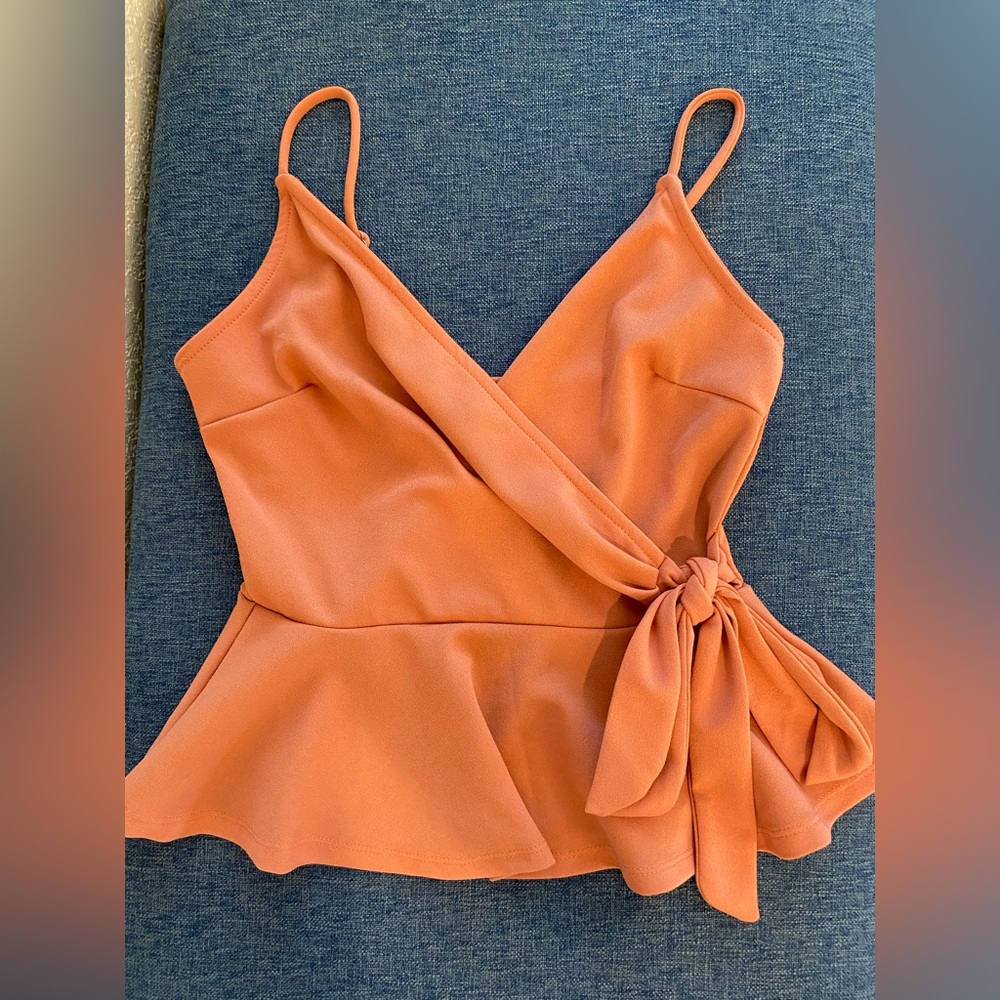 Salmon / Orange Crossover Peplum tank top by Iris Small • S • Never Worn